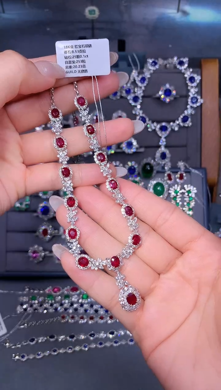 18K金镶嵌项链红宝石8.53ct/AIGS/无烧鸽血红