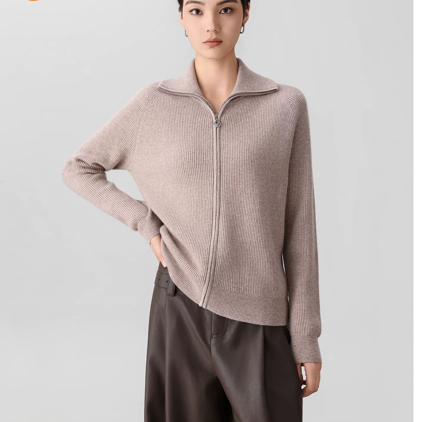 秋冬新款 翻领100%山羊绒拉链加厚时尚女士开衫长袖912518314