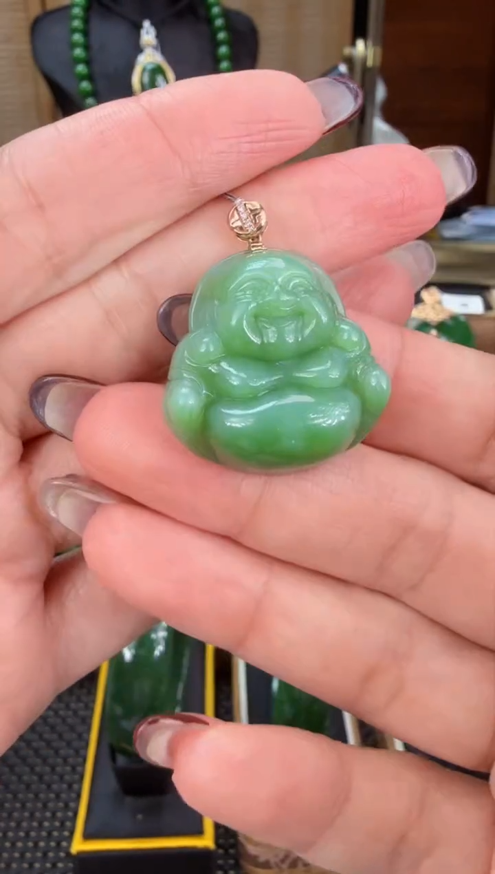 【闪购商品】和田玉（碧玉）吊坠(不含链)18K金镶嵌 