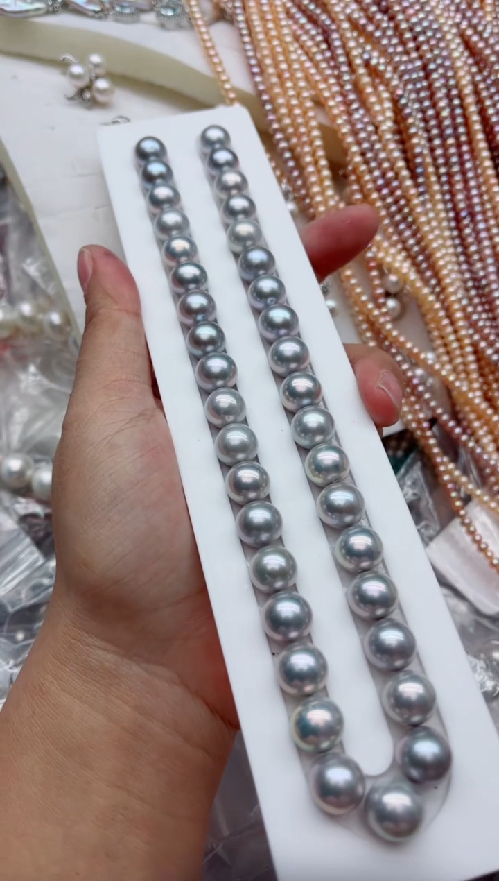 项链银S925镶嵌淡水珍珠，非无暇