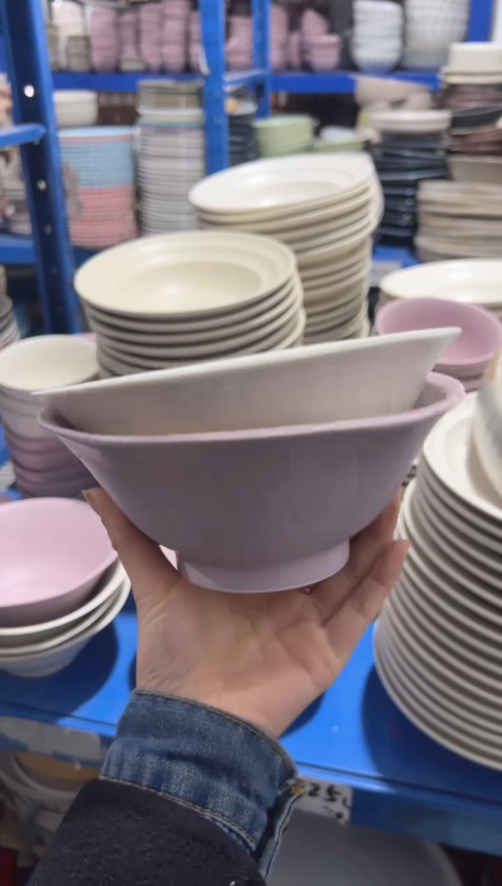 【闪购商品】瓷奶油风哑光斗笠面碗2个装（紫色+奶昔白）