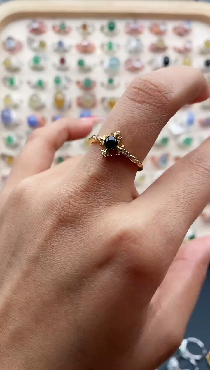 【闪购商品】翡翠戒指银S925镶嵌缅甸天然A货翡翠111 4+