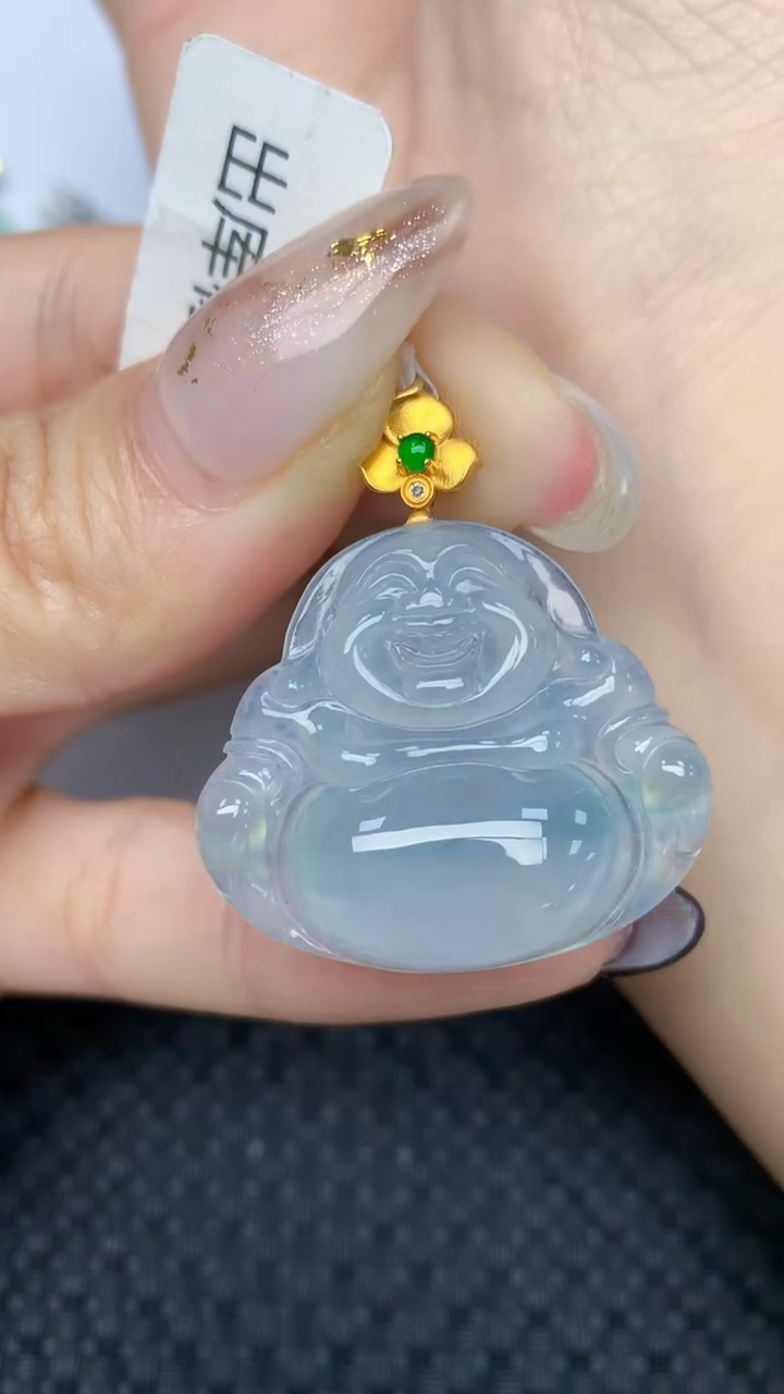 颈饰18K金镶嵌翡翠天然缅甸翡翠a货百元以上9元证书费自理