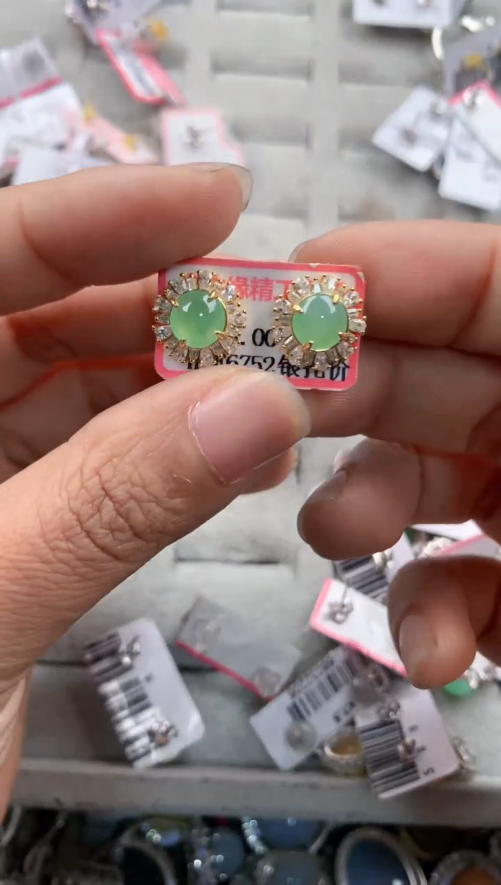 银S925镶嵌戒指翡翠666---2