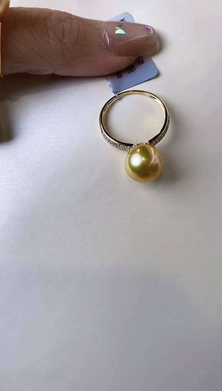 【闪购商品】海水珍珠戒指18K金镶嵌10-11南洋金珍珠戒指