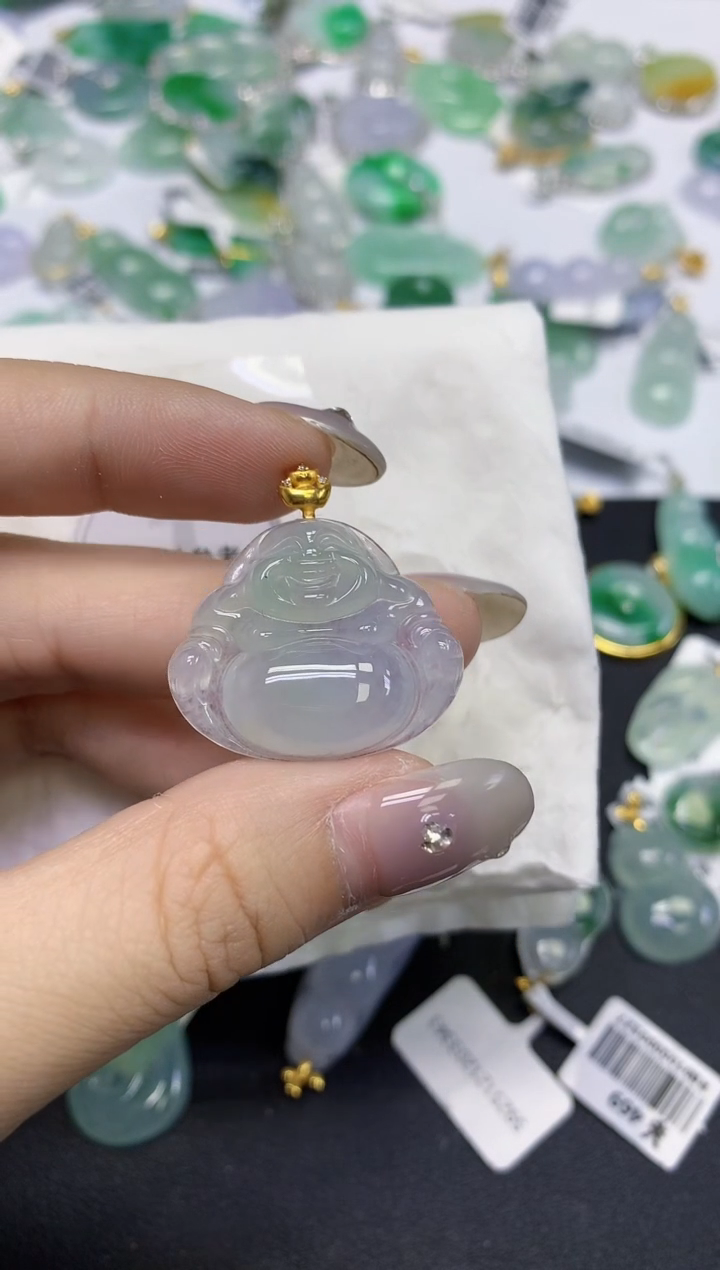 颈饰18K金镶嵌翡翠天然缅甸翡翠A货百元以上9元证书费自理