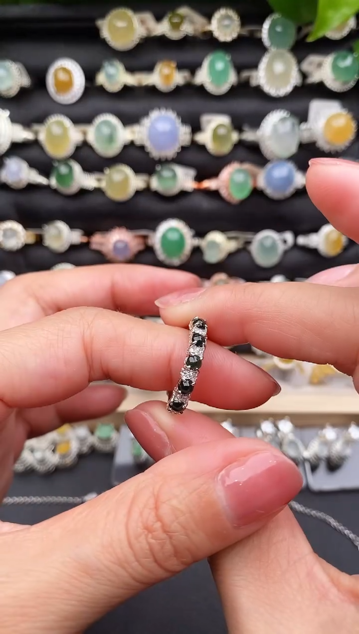 【闪购商品】翡翠戒指银S925镶嵌缅甸天然A货翡翠22   1-8