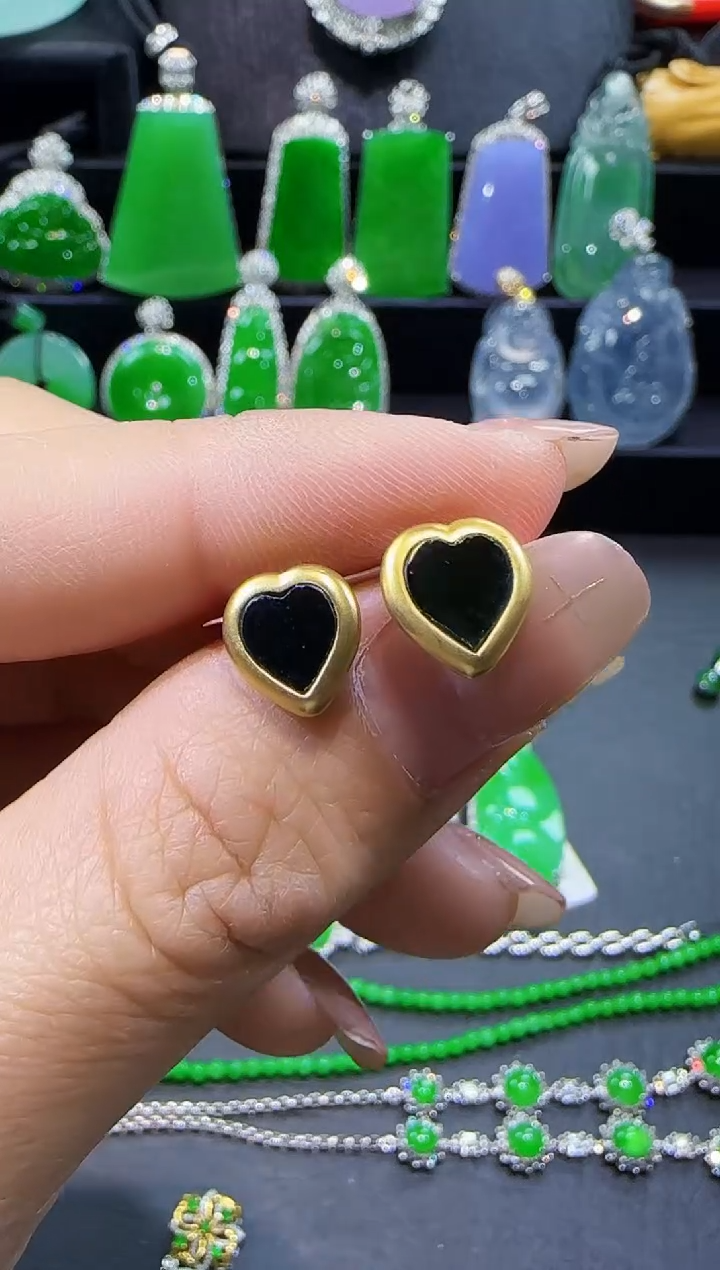 【闪购商品】翡翠耳饰18K金镶嵌耳钉