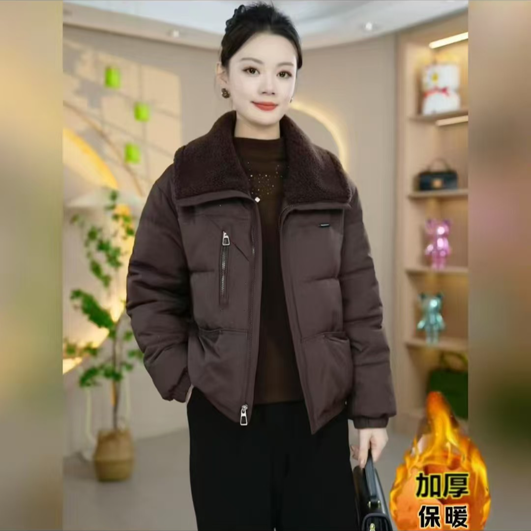 加棉加厚款女短款拼接保暖立领棉服棉衣显瘦翻领网红百搭