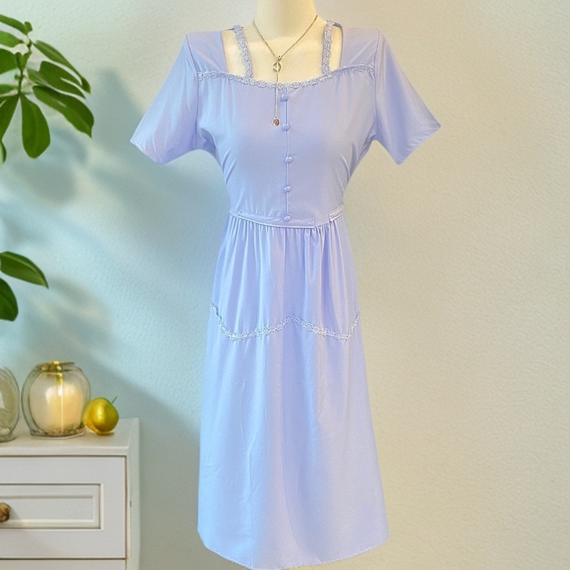 夏季时尚法式收腰连衣裙小众韩版女装中长款气质