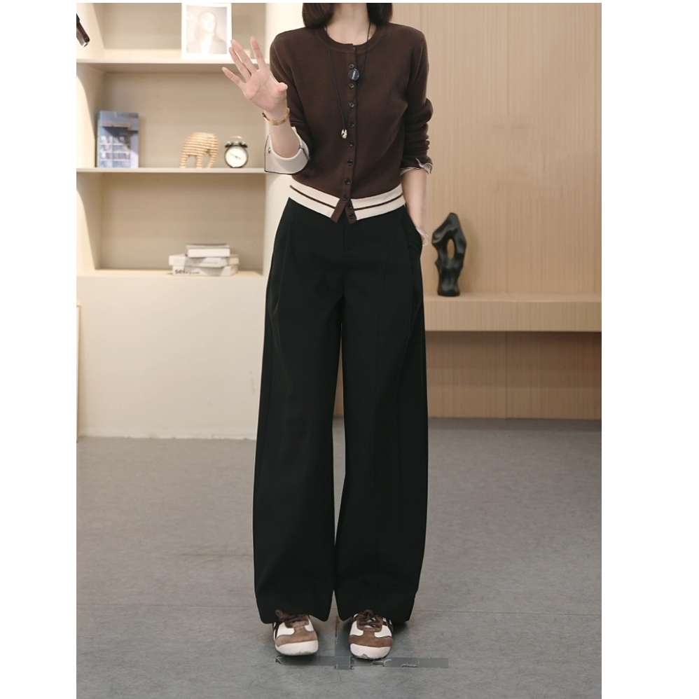 2025秋冬厚款毛呢贝斯裤女糯感~休闲裤加厚宽松直筒裤显瘦阔腿裤