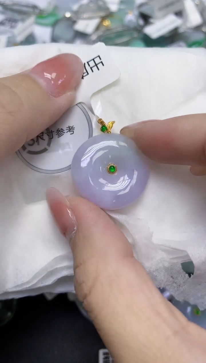 颈饰18K金镶嵌翡翠天然缅甸翡翠A货百元以上9元证书费自理