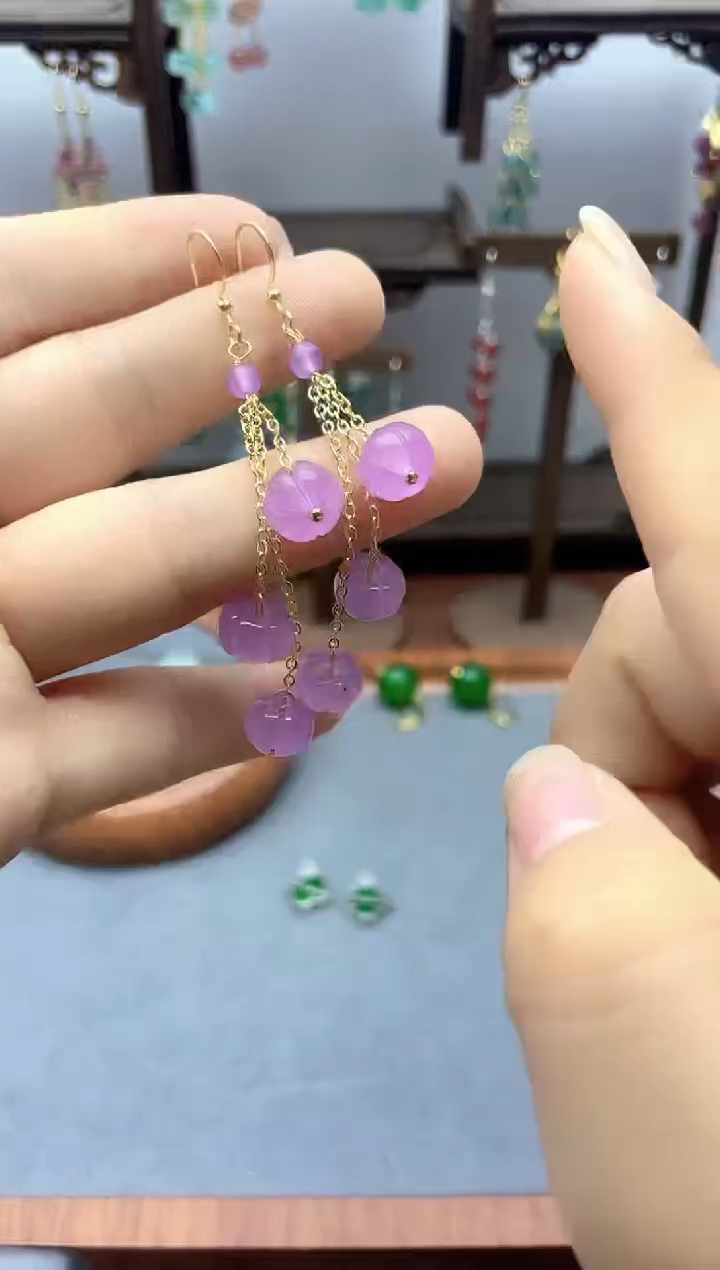 未镶嵌翡翠耳饰紫色南瓜翡翠