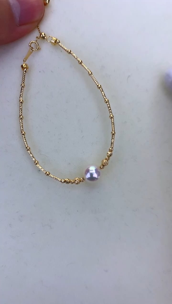 18K金镶嵌DA海水珍珠 GD140 8-8.5 天女单珠手镯