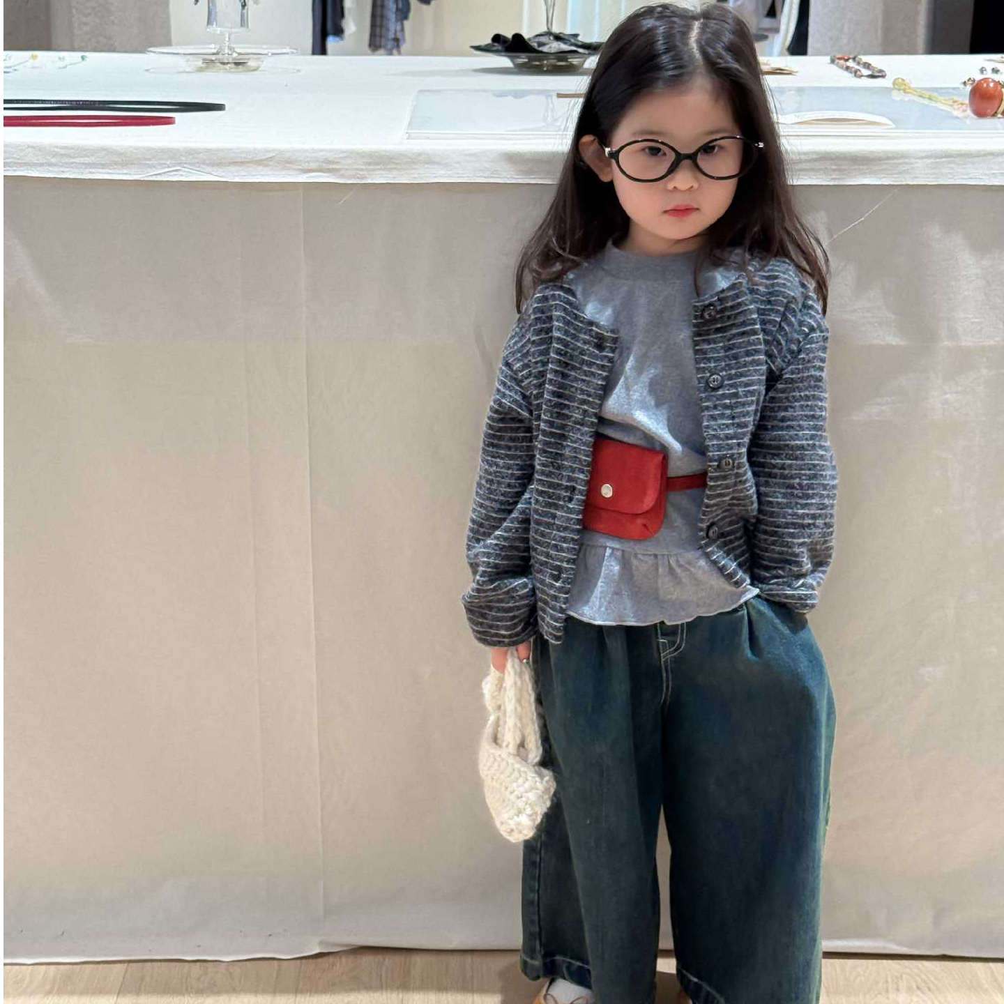 2025秋季新款童装 韩版童装 女童条纹圆领开衫 内搭打底衫