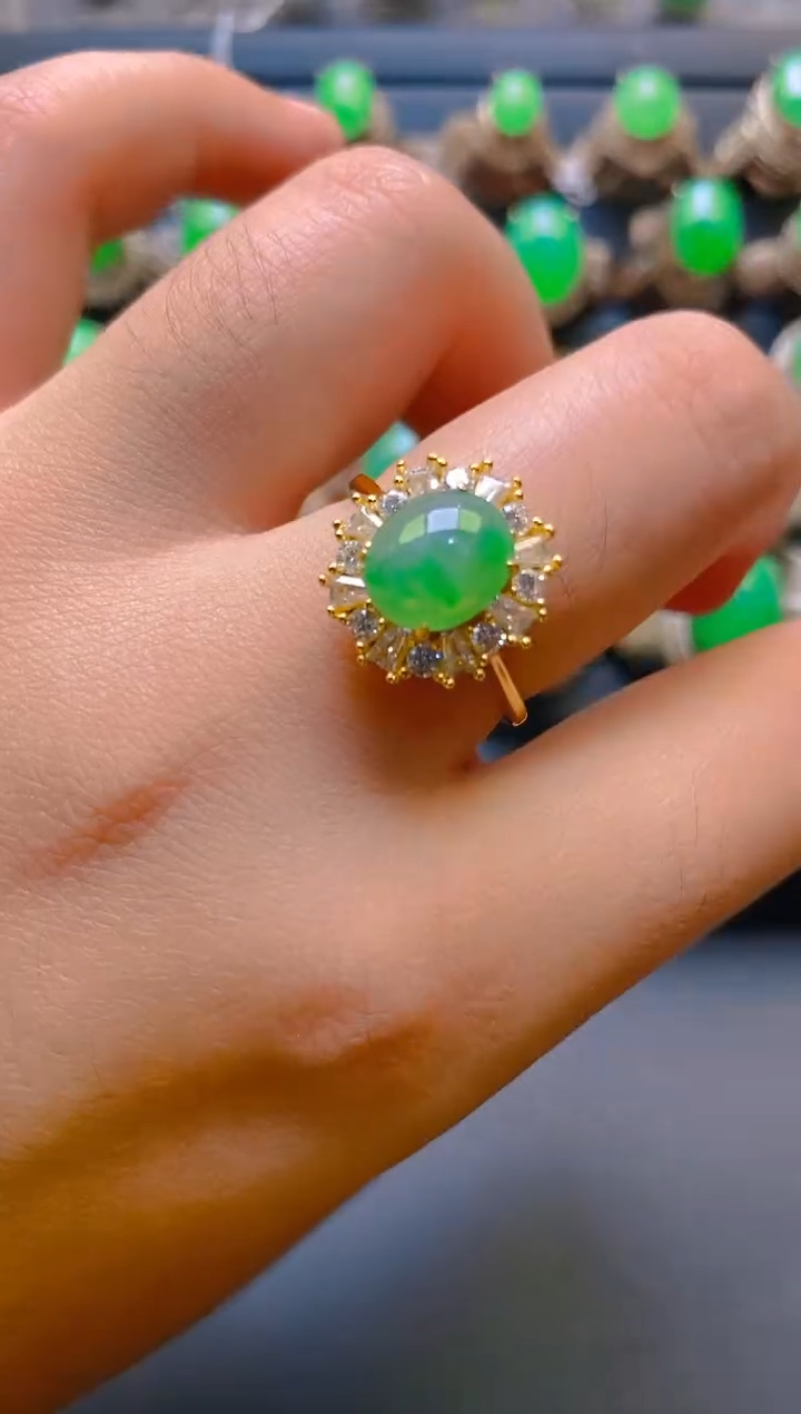 【闪购商品】翡翠耳饰银S925镶嵌天然A货翡翠1