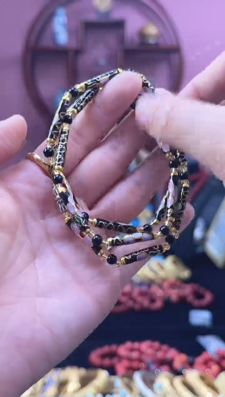 非遗技艺景泰蓝竹节项链 黑色 