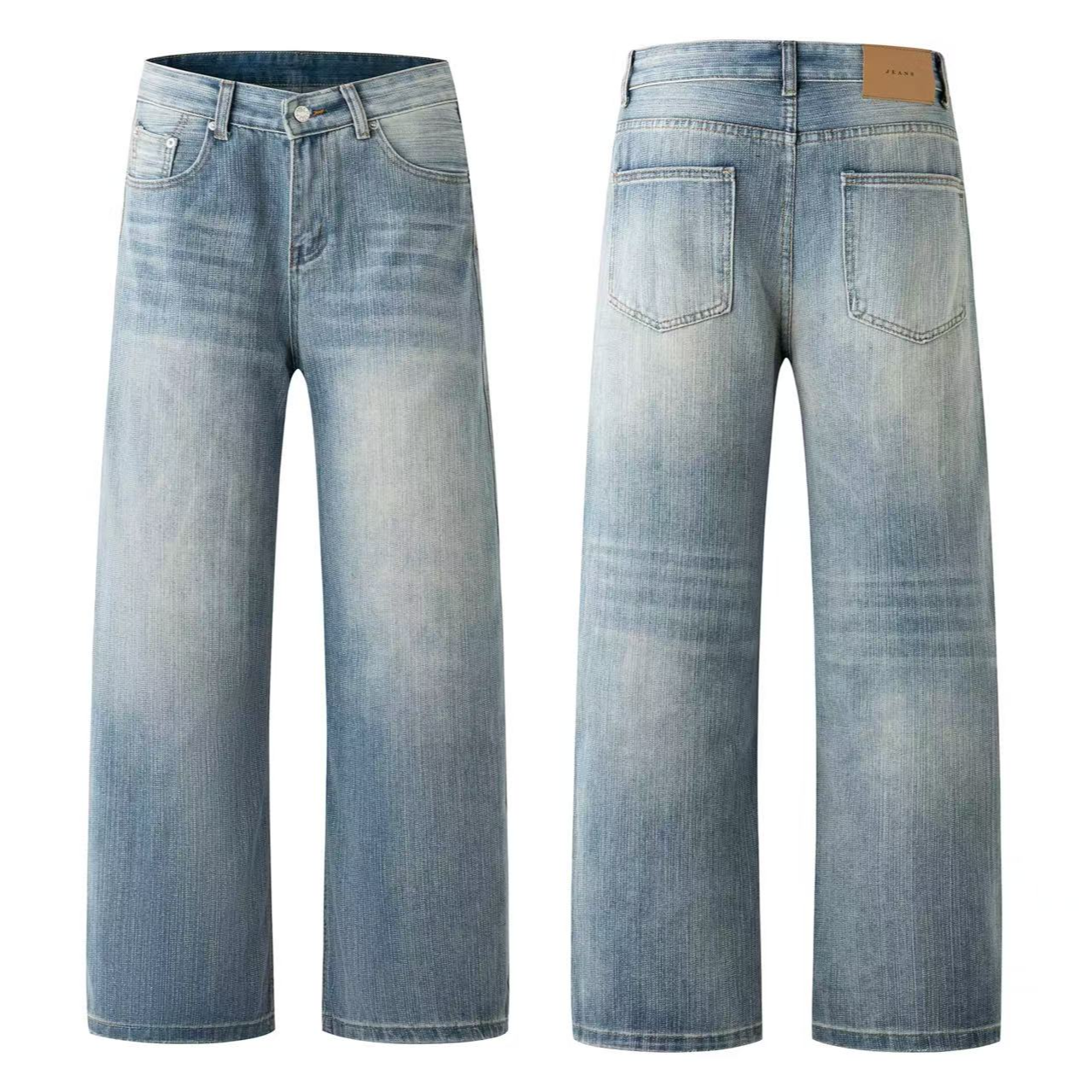 NOMIO美式水洗宽松复古蓝色百搭长裤男女牛仔裤欧美风春夏长裤