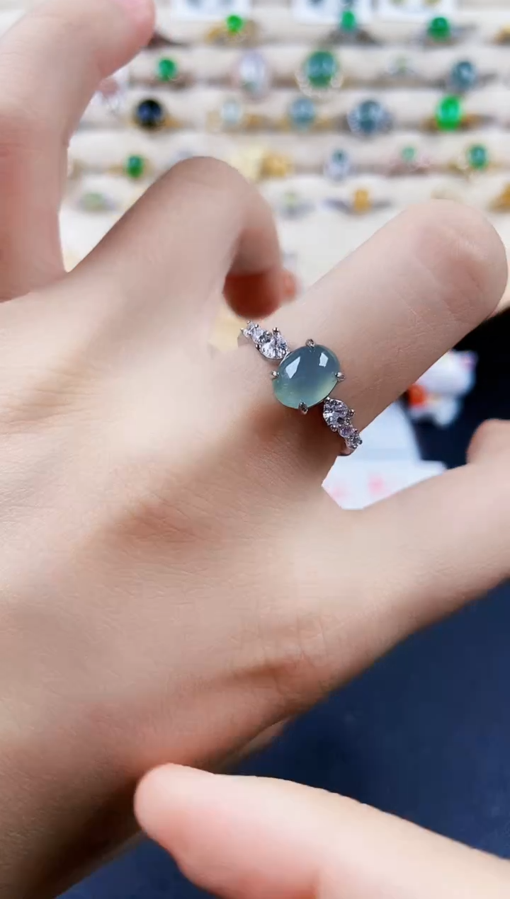 翡翠戒指银S925镶嵌46589