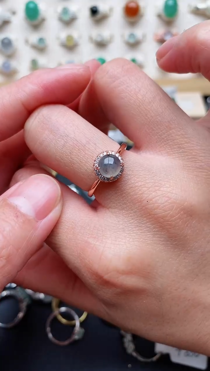 【闪购商品】翡翠戒指银S925镶嵌天然翡翠 444   4+