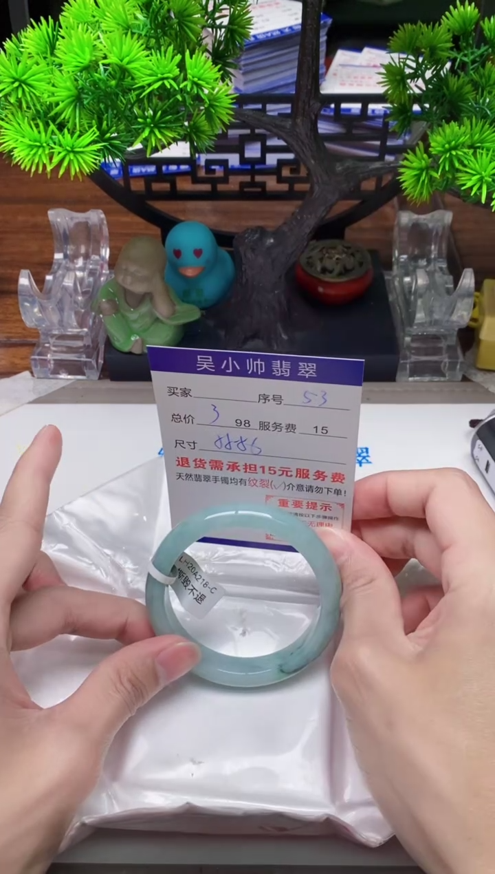 【闪购商品】翡翠手镯未镶嵌53天然A货翡翠需包容瑕疵，介意慎拍