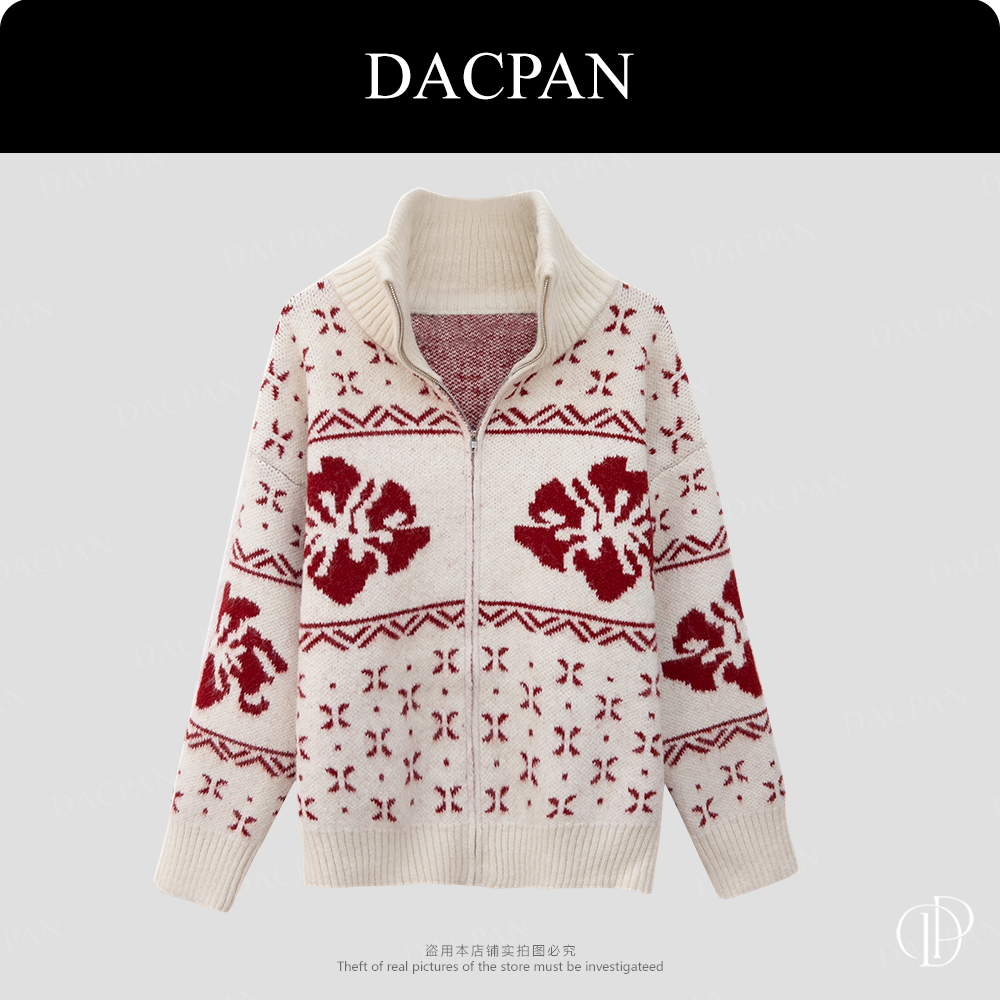 DACPAN-“雪花”立领费尔岛拉链开衫毛衣外套 2025/盼·PP 1925