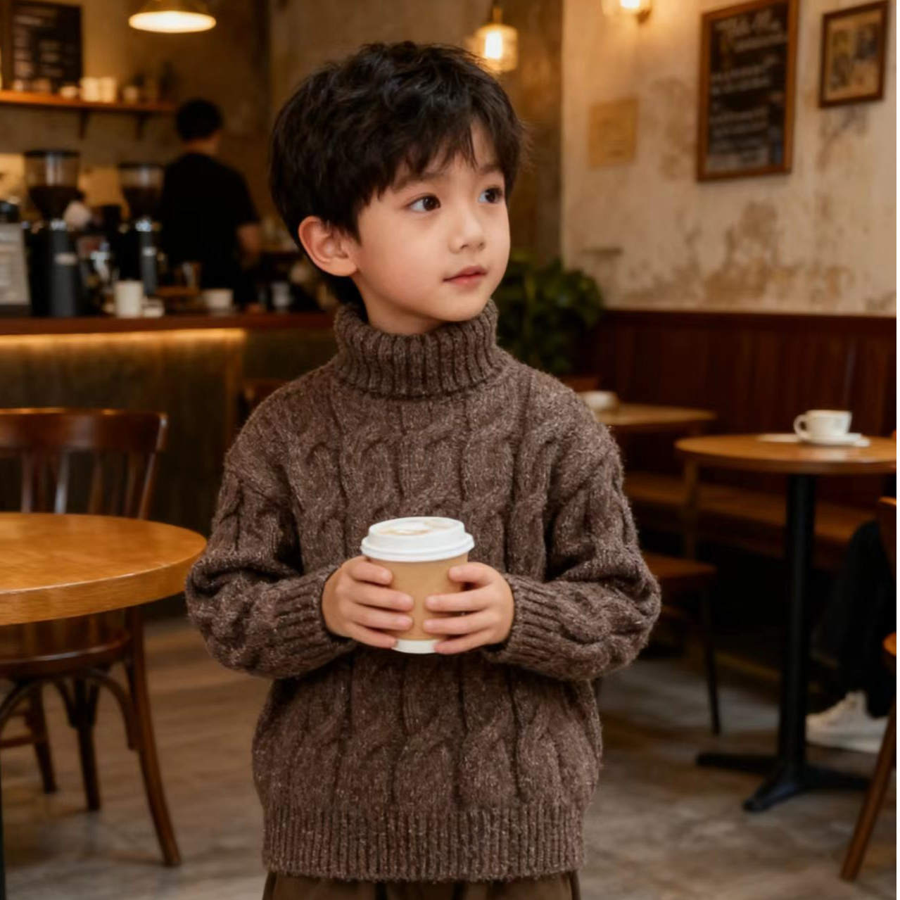 F01267男童秋冬季高领厚大麻花毛衣2025儿童套头中大童针织衫女孩