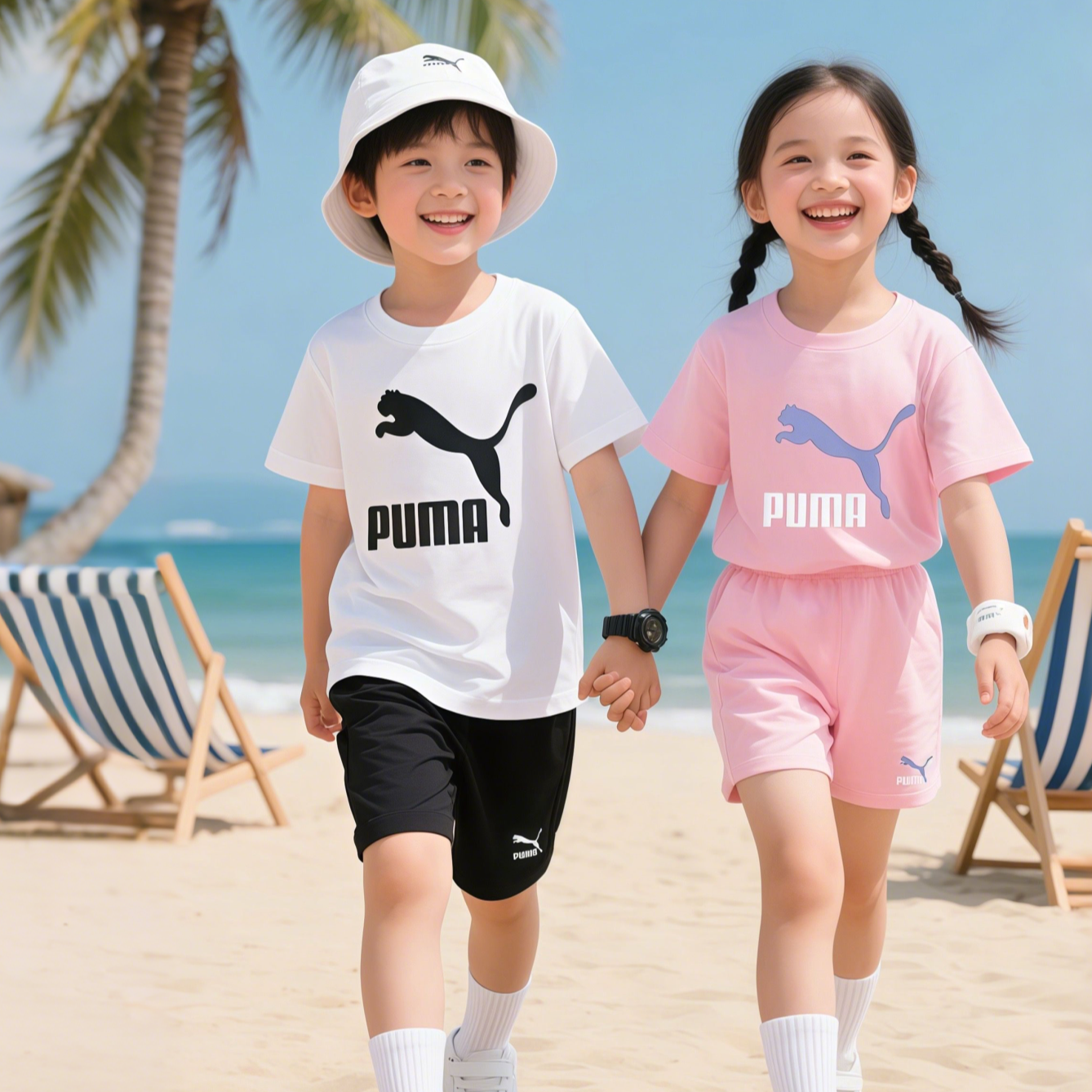 【新款套装上线】彪马新款亲子款儿童夏季短袖套装经典套装