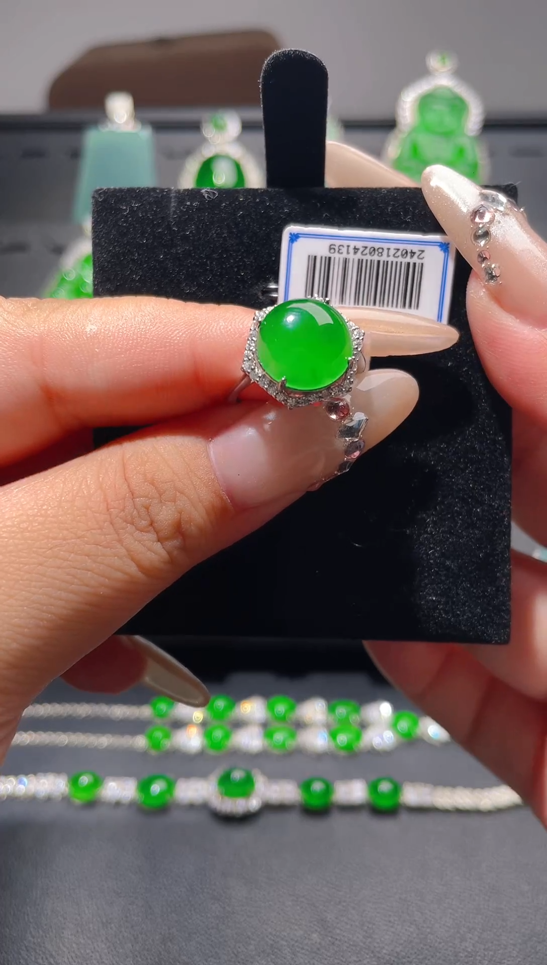 【闪购商品】翡翠戒指银S925镶嵌天然A货翡翠