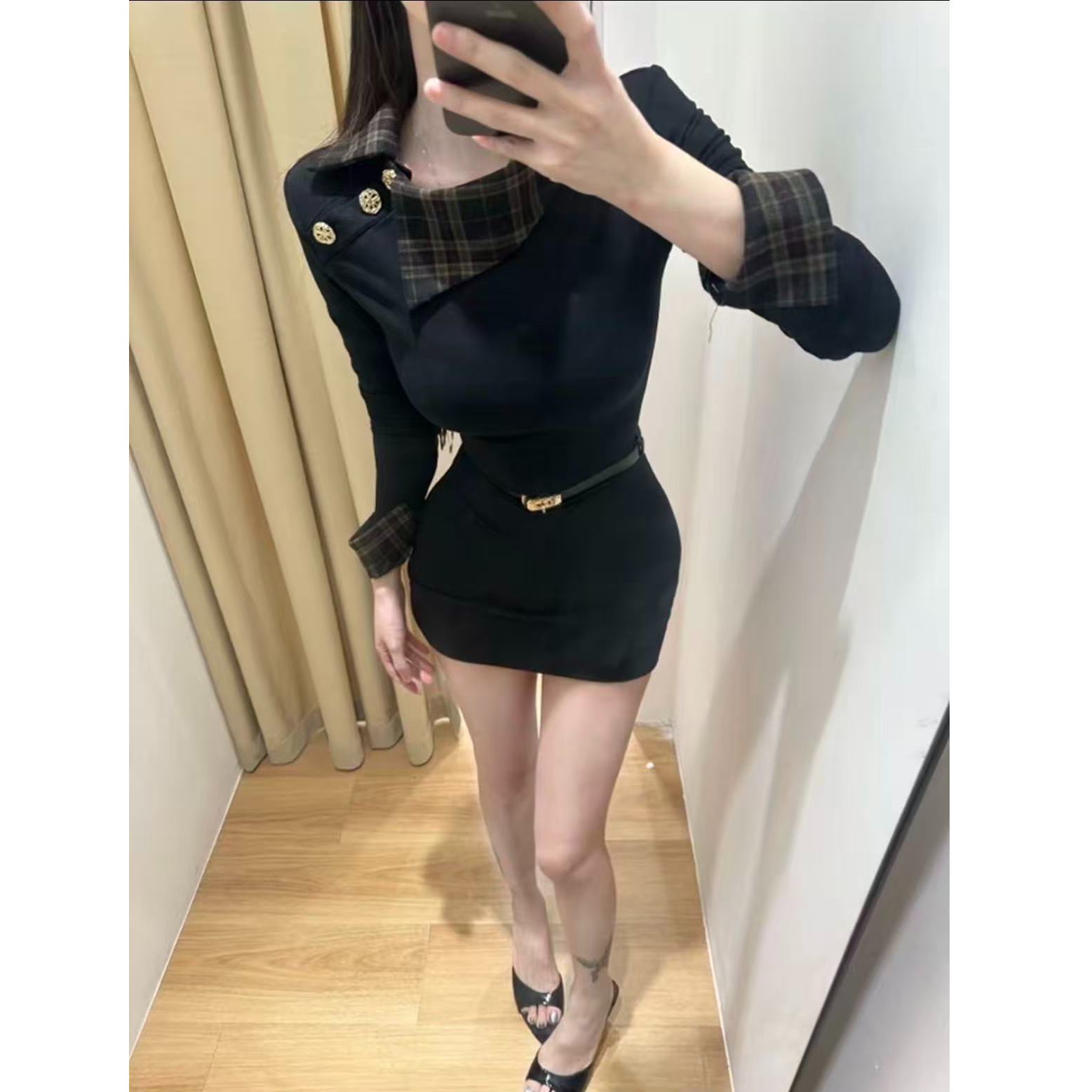 【富家千金】连衣裙秋冬季内里加磨毛长袖连衣裙＋腰带