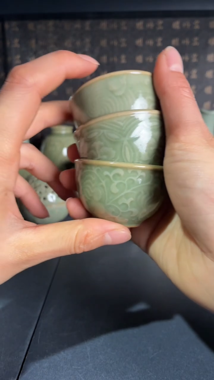 耀州窑仰山小酒盅三个一组