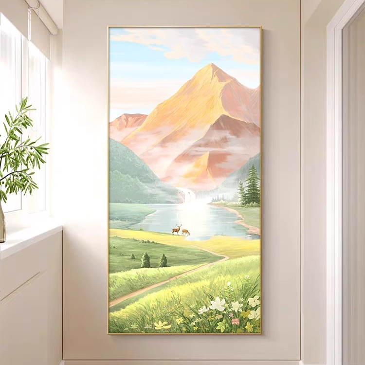 日照金山玄关装饰画高档大气入户走廊过道山水风景壁画