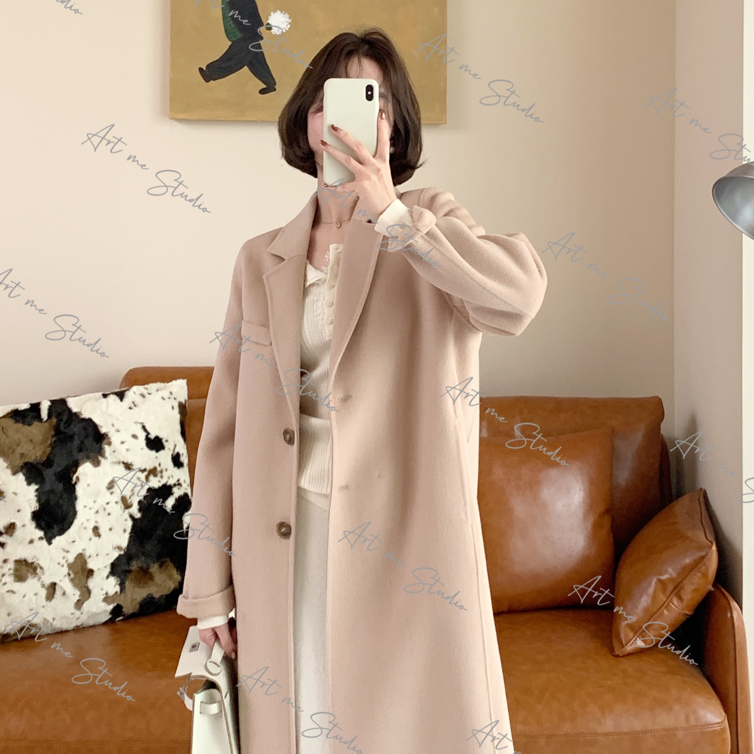 【ART ME】100绵羊毛利落裁剪西装领秋冬大衣w24543