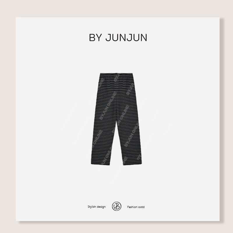 BYJUNJUN【藏肉神裤】巨显瘦进口绒面松紧腰条纹直筒裤