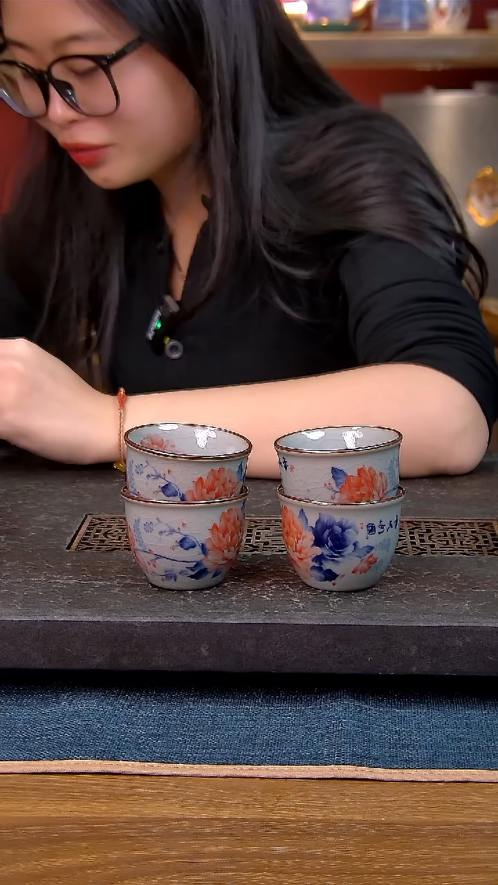 盛**蓝简装家用款4件套 老陶泥开片纹陶瓷茶具