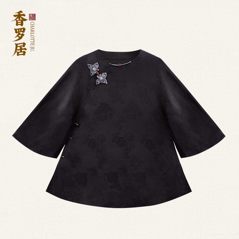 【藤萝】复古新中式香云纱提花桑蚕丝中国风女士圆领上衣
