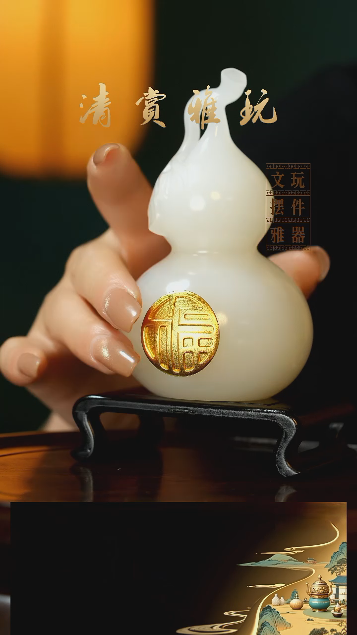 玉《葫芦福禄》手把件摆件