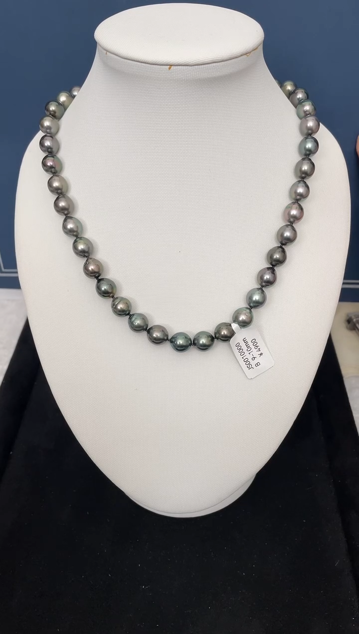 【闪购商品】海水珍珠项链银S925镶嵌大溪地9-10mm（多样性发一）