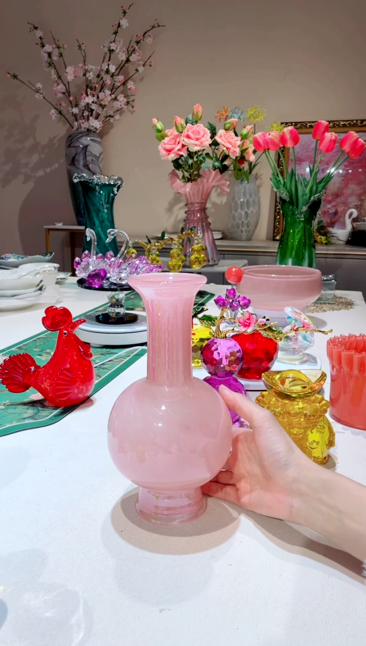 【闪购商品】琉璃手工艺品 粉色 观音花瓶