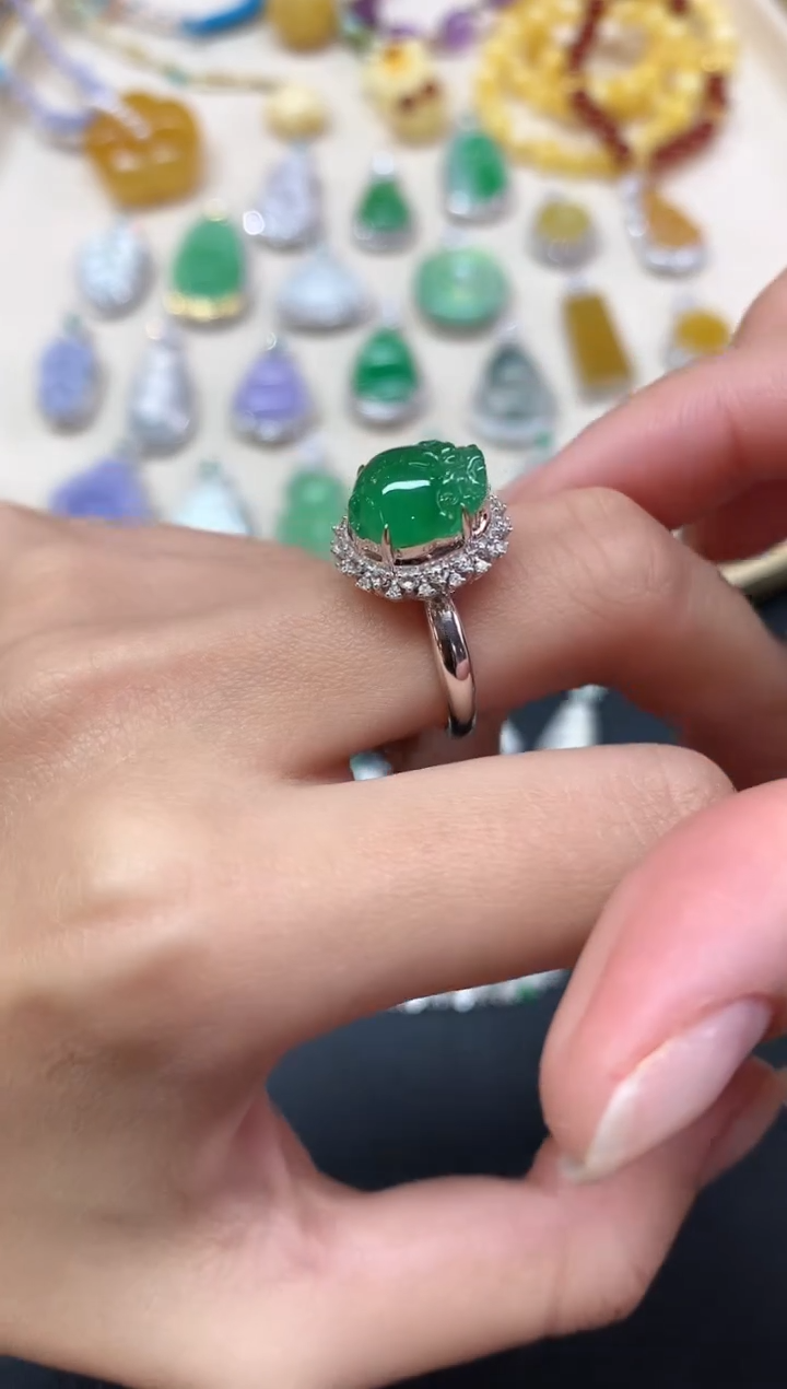 【闪购商品】翡翠戒指18K金镶嵌戒指A540|9999