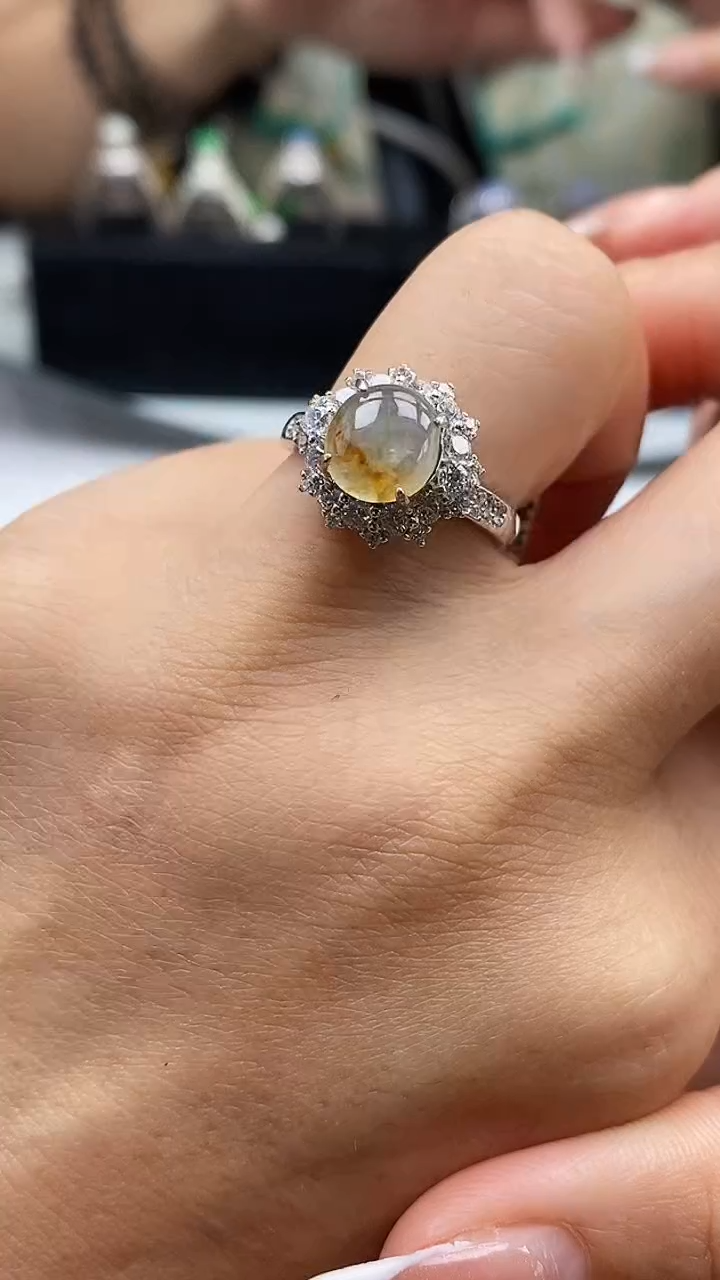 翡翠戒指银S925镶嵌4944
