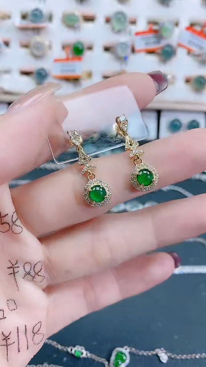 银S925镶嵌翡翠耳饰天然翡翠