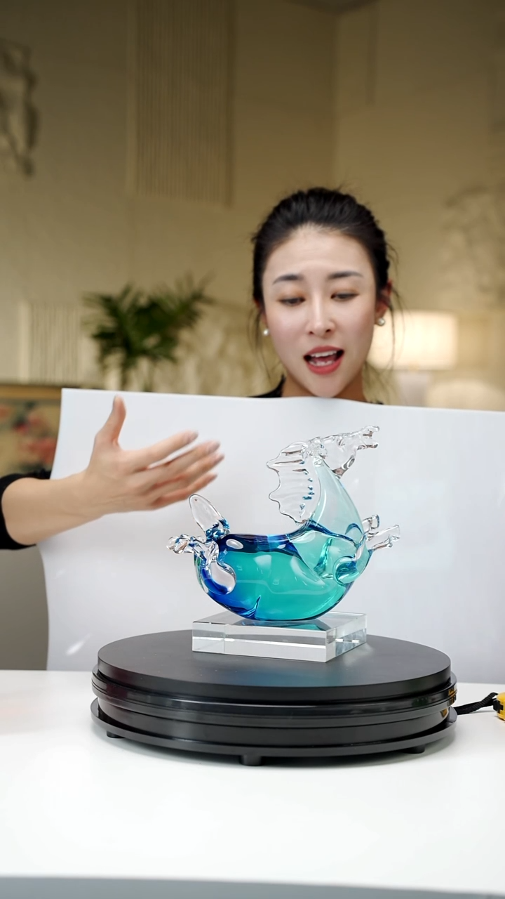手工艺品琉璃宝石蓝色飞天小马摆件