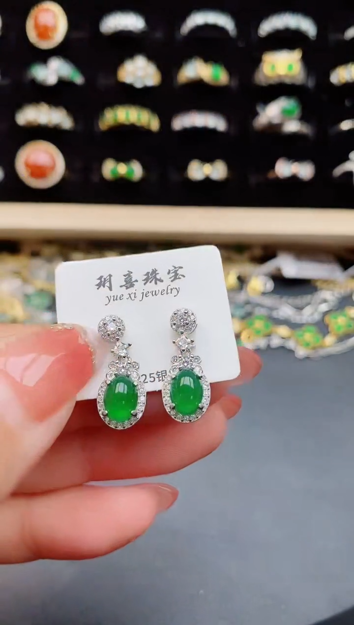 【闪购商品】翡翠耳饰银S925镶嵌50850580