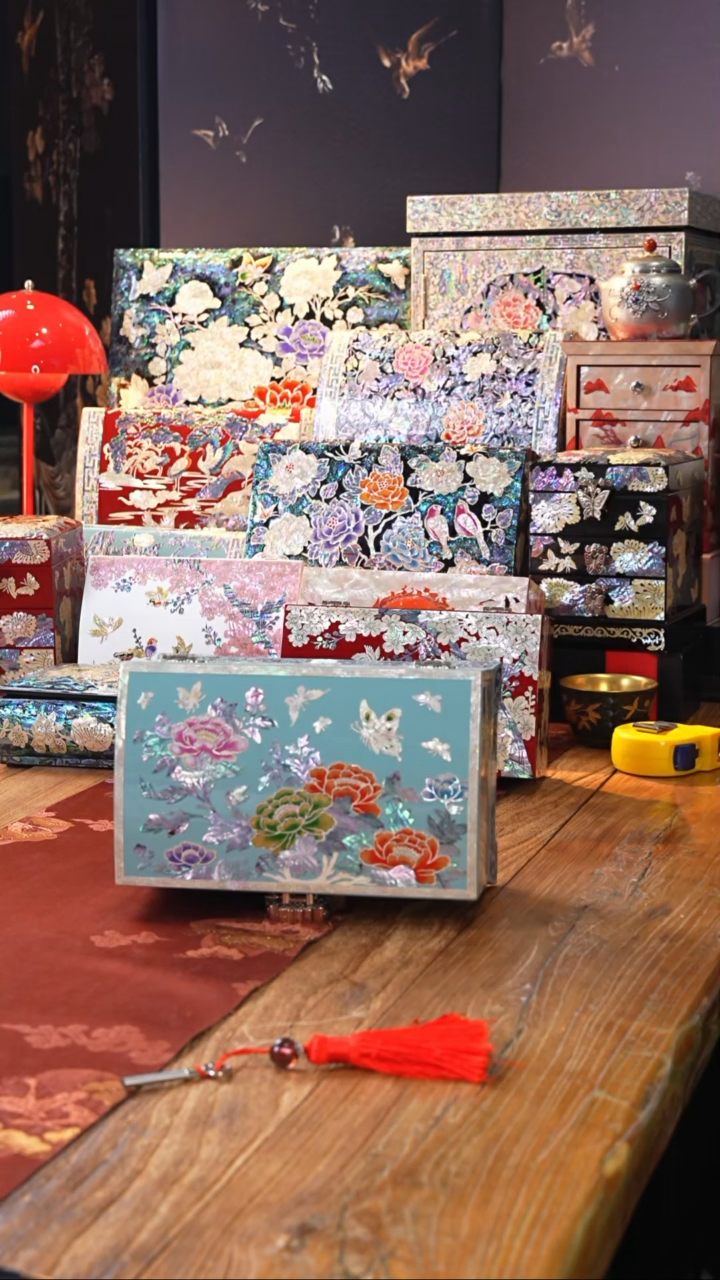 【闪购商品】瓷片螺钿工艺香椿木首饰盒