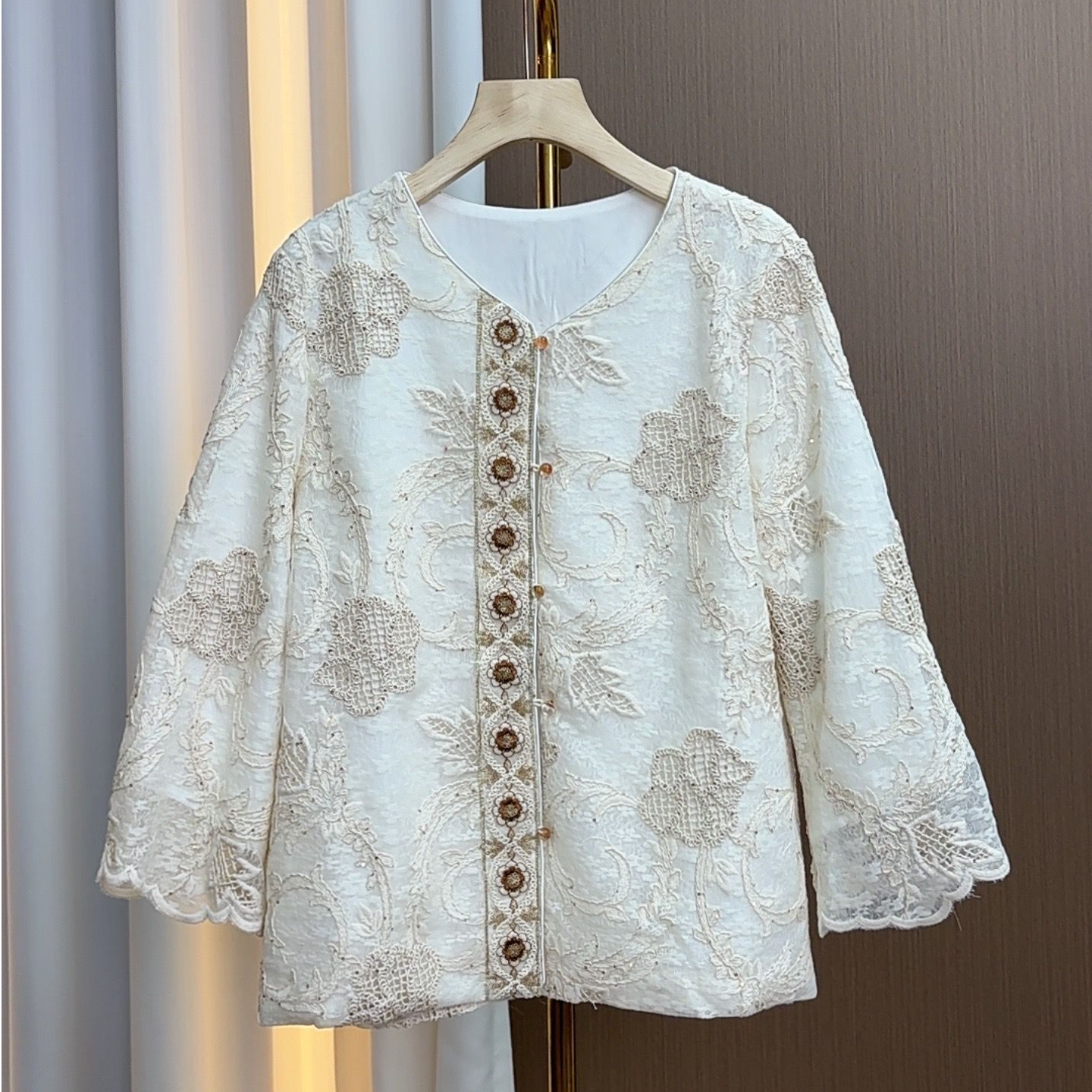 上衣蕾丝气质复古中式重工提花显瘦长袖时尚百搭夏季春季春夏宽松