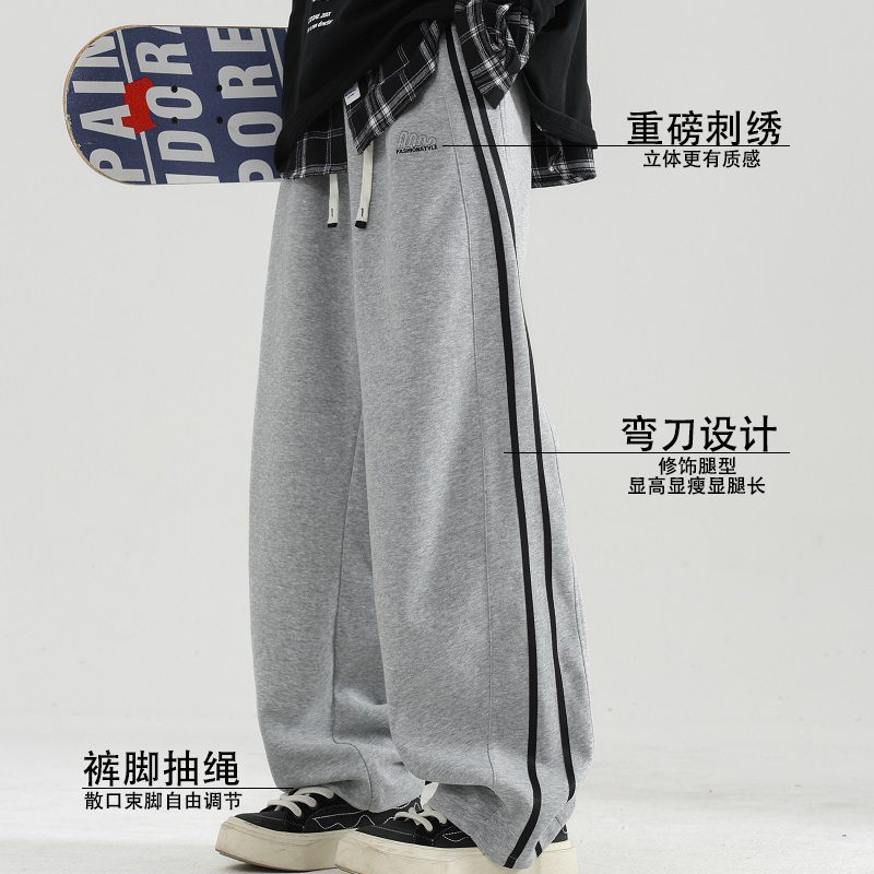 青少年运动裤男2025秋冬新款宽松百搭弯刀阔腿卫裤学生抽绳休闲裤