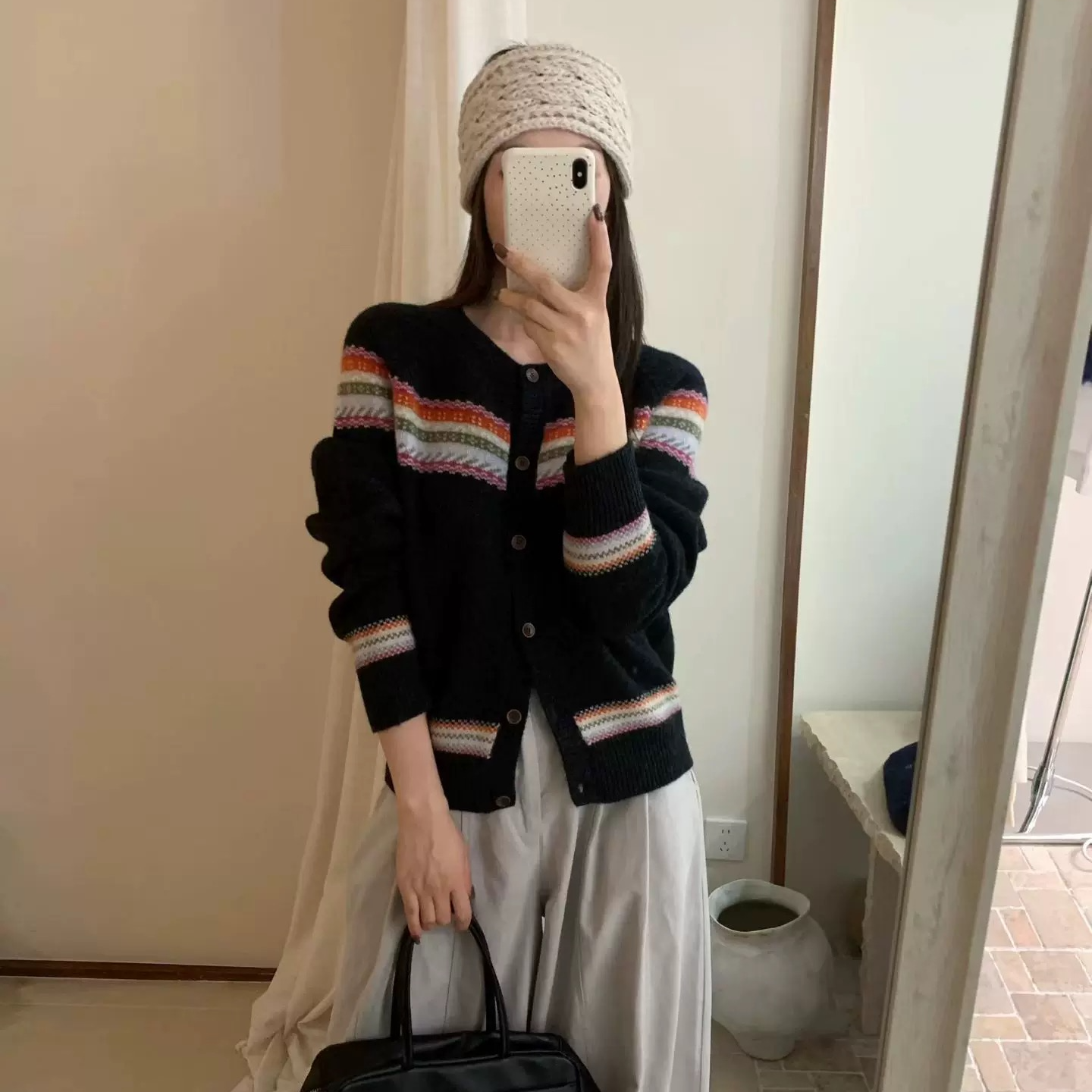 【运费补贴】三色费尔岛女圆领毛衣针织衫开衫显瘦外套