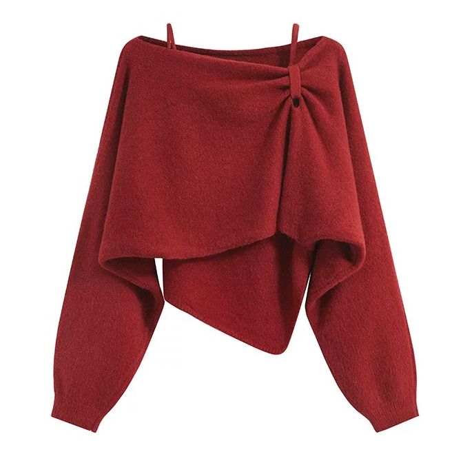 【秀宝女装】设计感气质慵懒风露肩毛衣+吊带XB4059