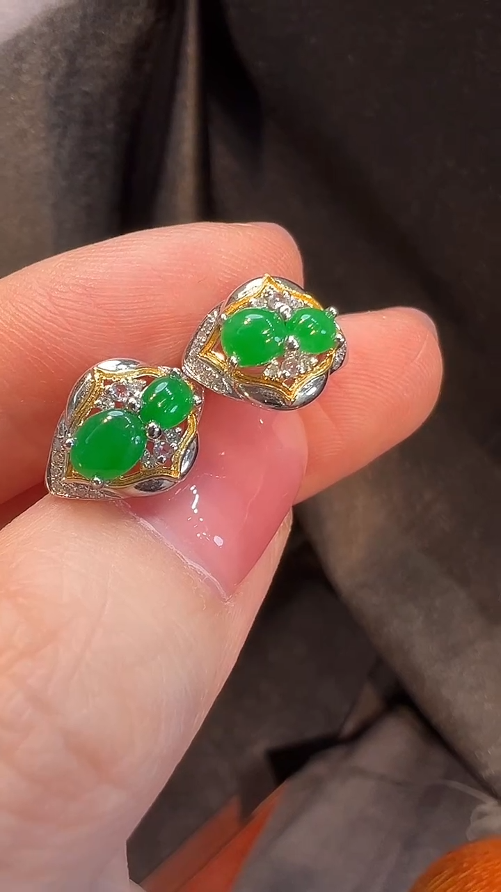 18K金镶嵌翡翠耳饰L6耳包